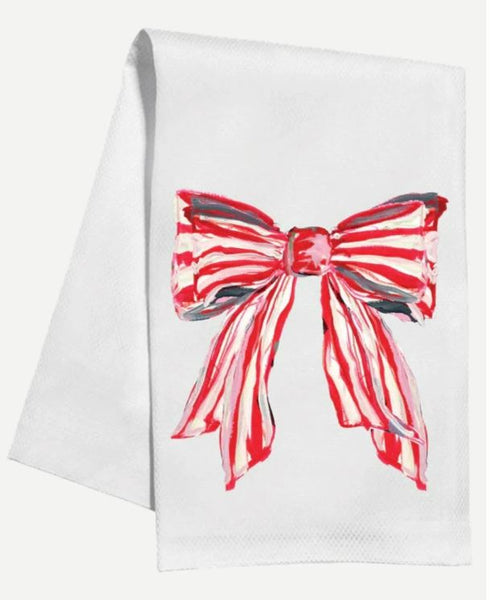 Red and White Striped Bow Kitchen Towel