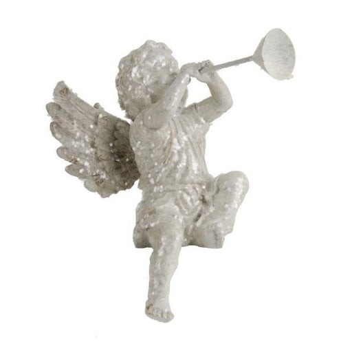 Sitting White Glitter Cherub