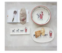Santa Leading Reindeer Oval Stoneware Serving Platter
