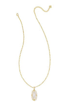 Elle Lattice Frame Long Gold Pendant Necklace-Ivory Mother of Pearl