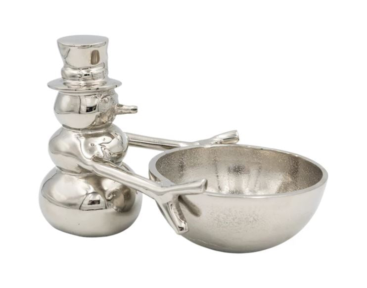 Cast Aluminum Snowman Holding Bowl