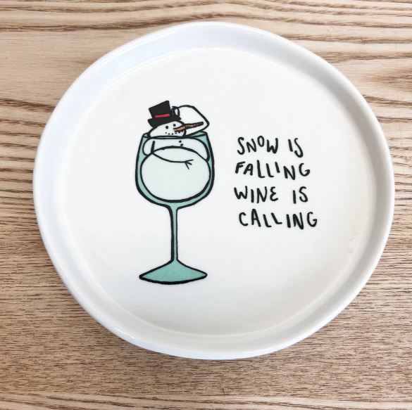 Snow is Falling Wine is Calling Stoneware Plate