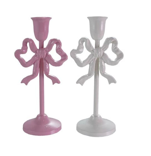 Pink Cast Iron Bow Taper Holder