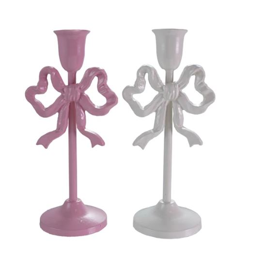Pink Cast Iron Bow Taper Holder