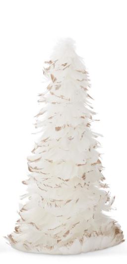 White Feather Gold Glitter Tree-Medium