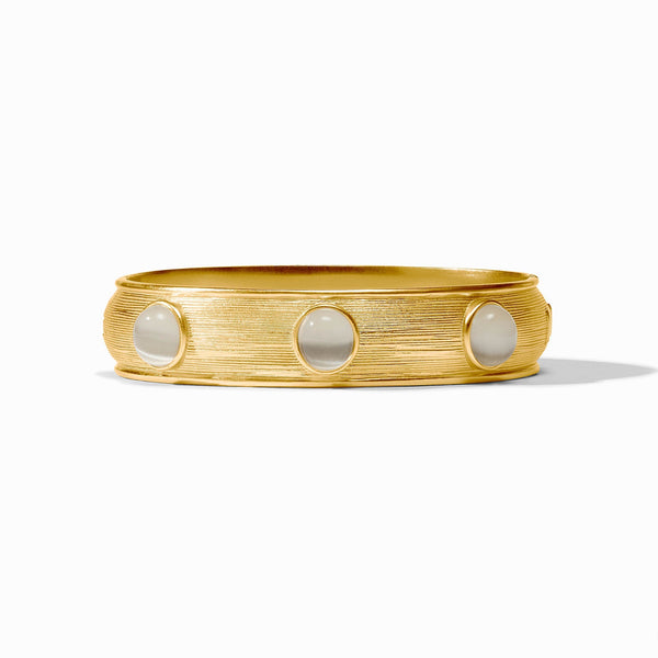 Cobblestone Gold Hinge Bangle-Ivory Cat's Eye