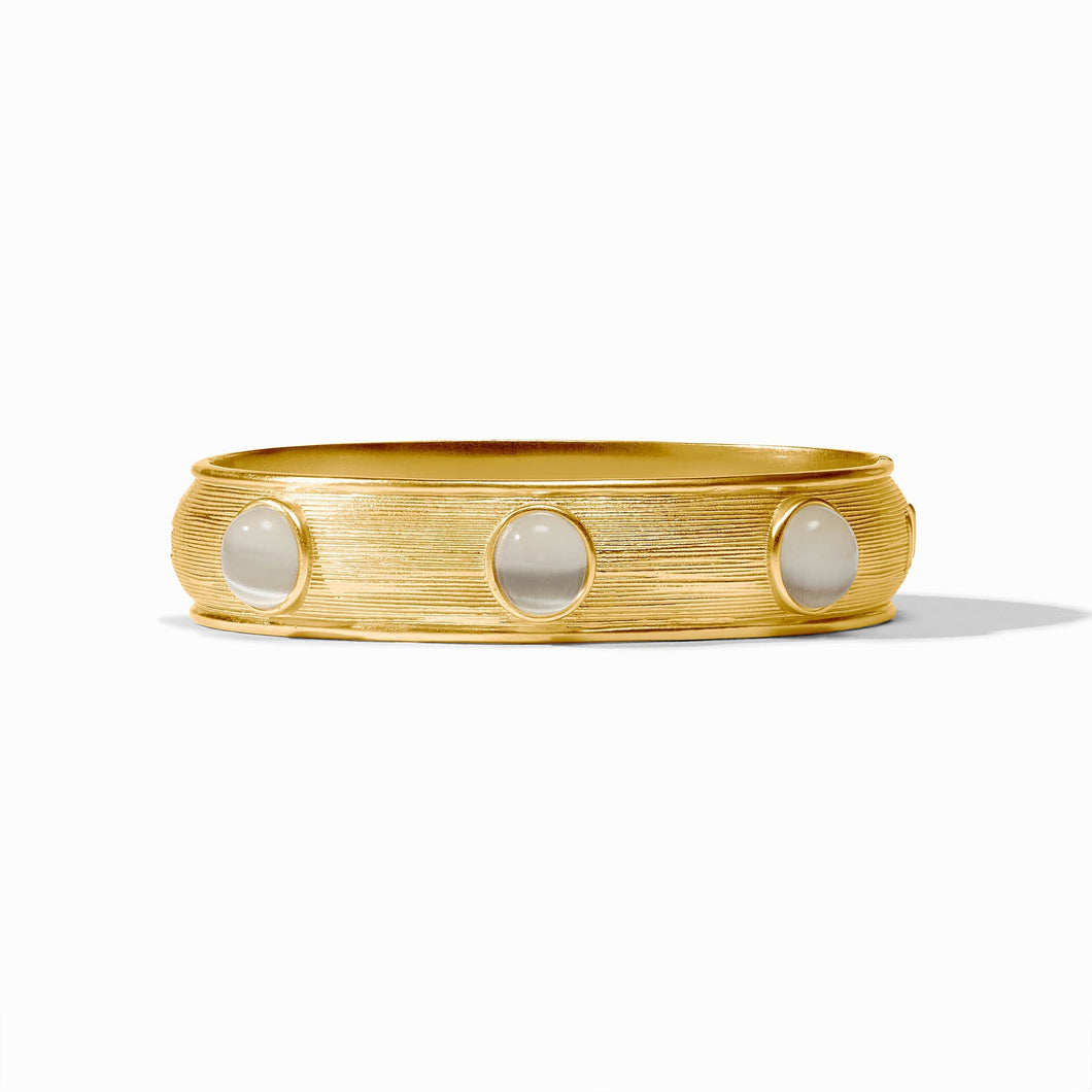 Cobblestone Gold Hinge Bangle-Ivory Cat's Eye
