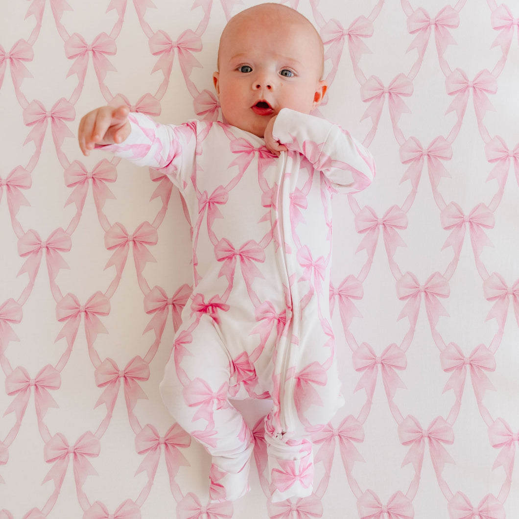Bow My Gosh Bamboo Convertible Zip Up Footie Pajama 3-6M