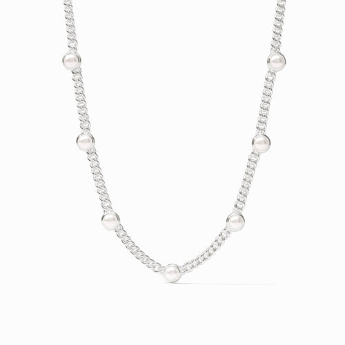 Dolce Silver Delicate Station Necklace-Pearl