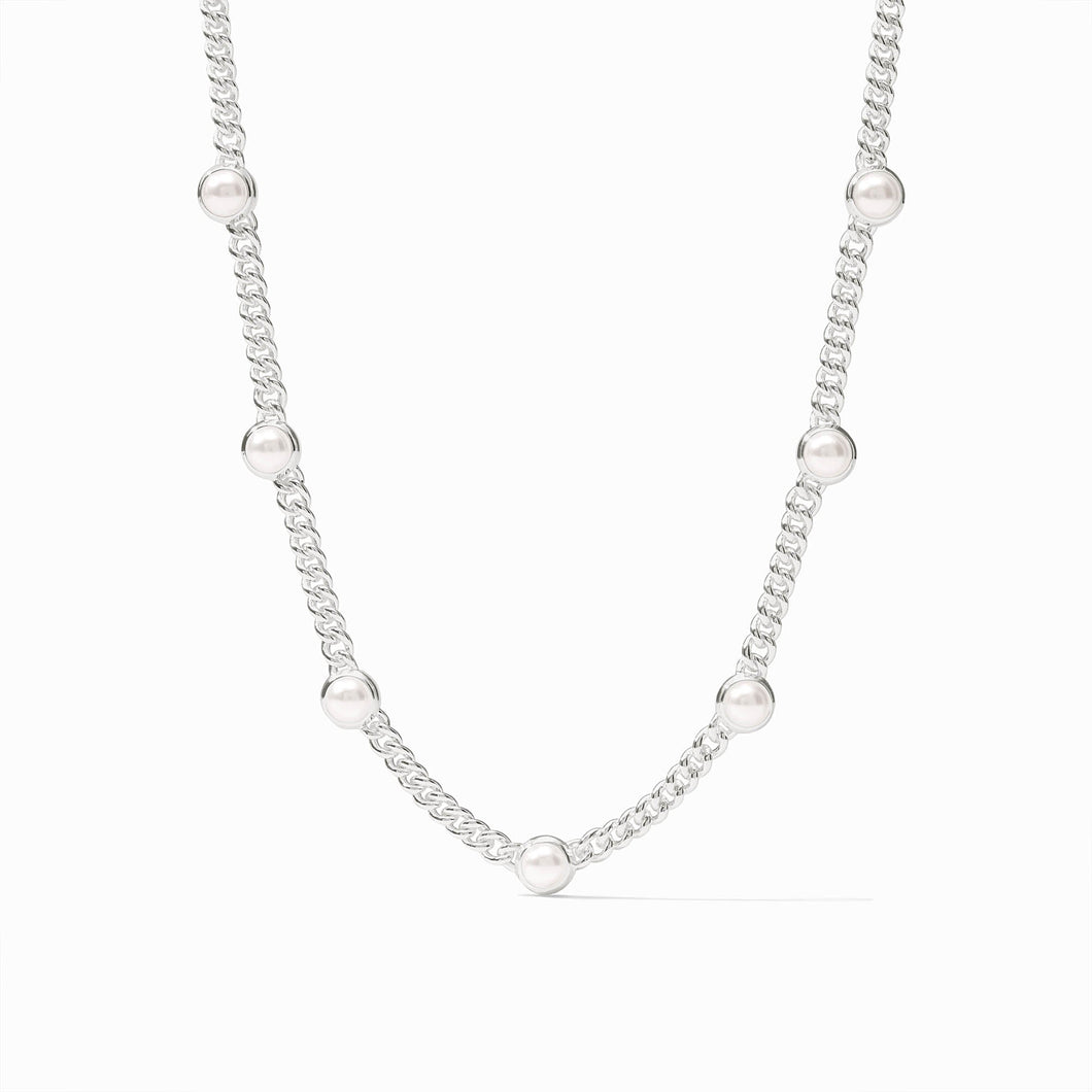 Dolce Silver Delicate Station Necklace-Pearl