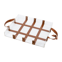 CLEAR ACRYLIC TRAY WITH FAUX LEATHER STRAPS/HANDLES