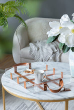 CLEAR ACRYLIC TRAY WITH FAUX LEATHER STRAPS/HANDLES