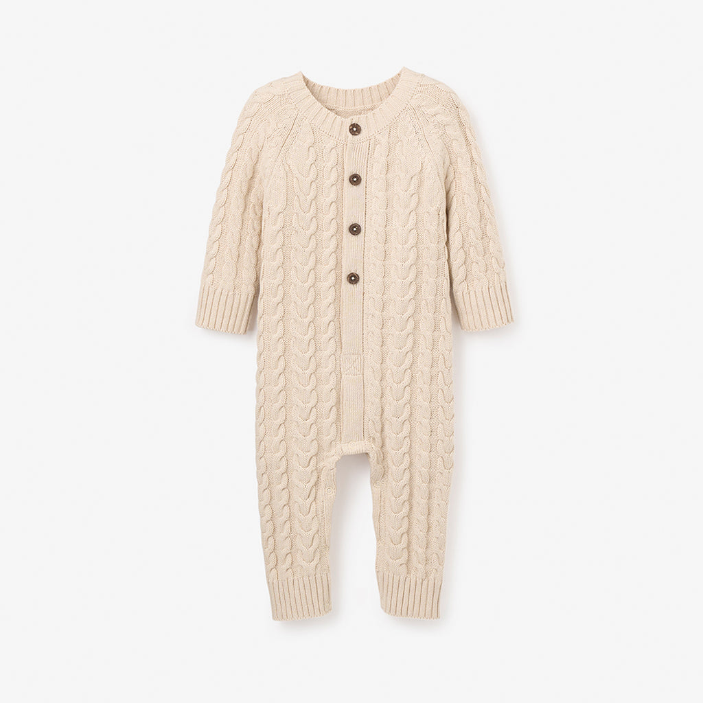 Wheat Horseshoe Cable Knit Baby Jumpsuit 3-6M