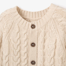 Wheat Horseshoe Cable Knit Baby Jumpsuit 3-6M