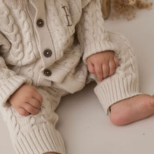 Wheat Horseshoe Cable Knit Baby Jumpsuit 3-6M