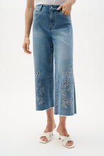 Wide Leg Embroidered Cropped Light Blue Denim  Jean