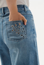 Wide Leg Embroidered Cropped Light Blue Denim  Jean