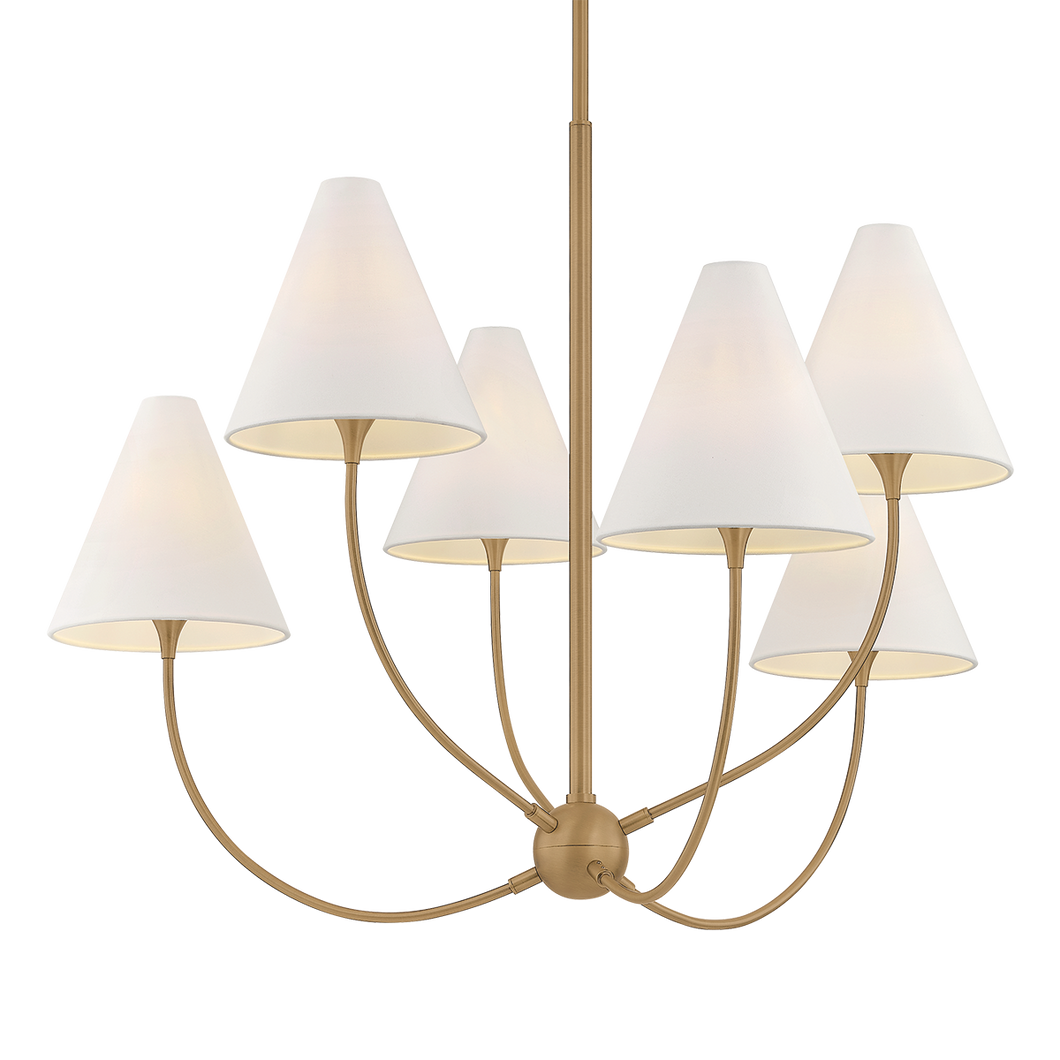 Evermore 6 Light Chandelier, Patina Brass