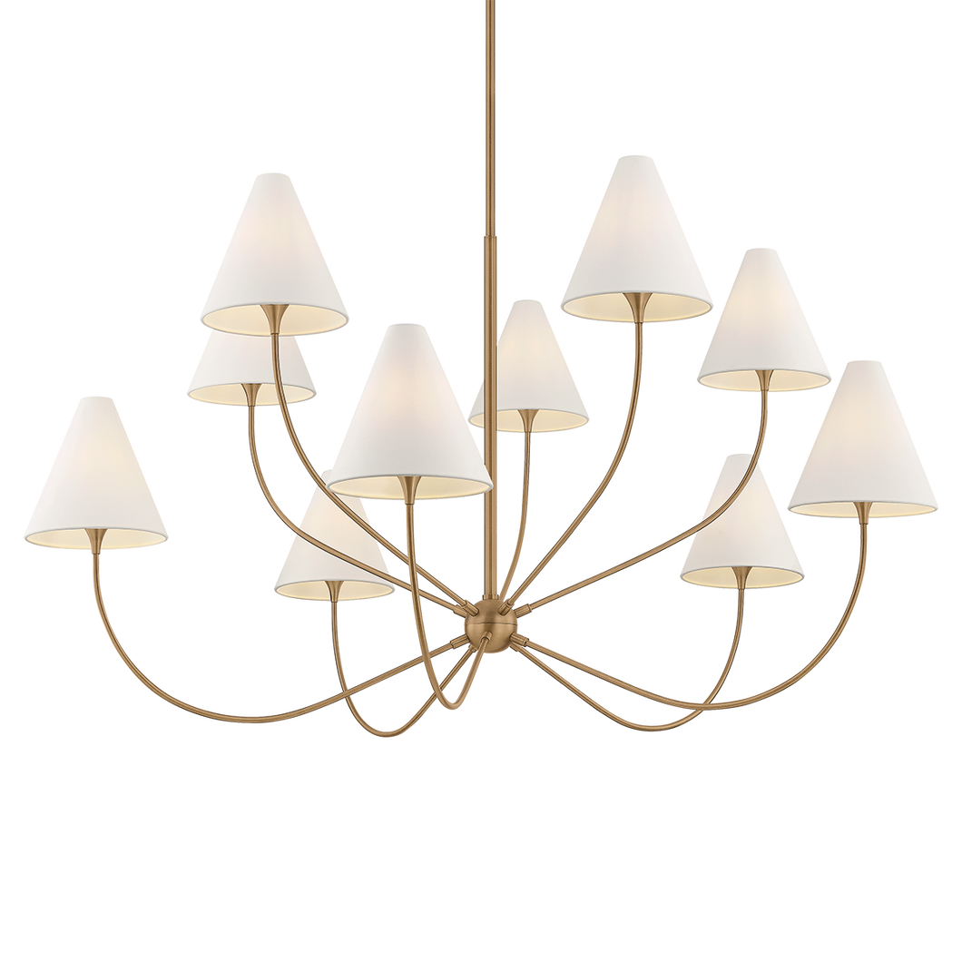 Evermore 10 Light Chandelier, Patina Brass