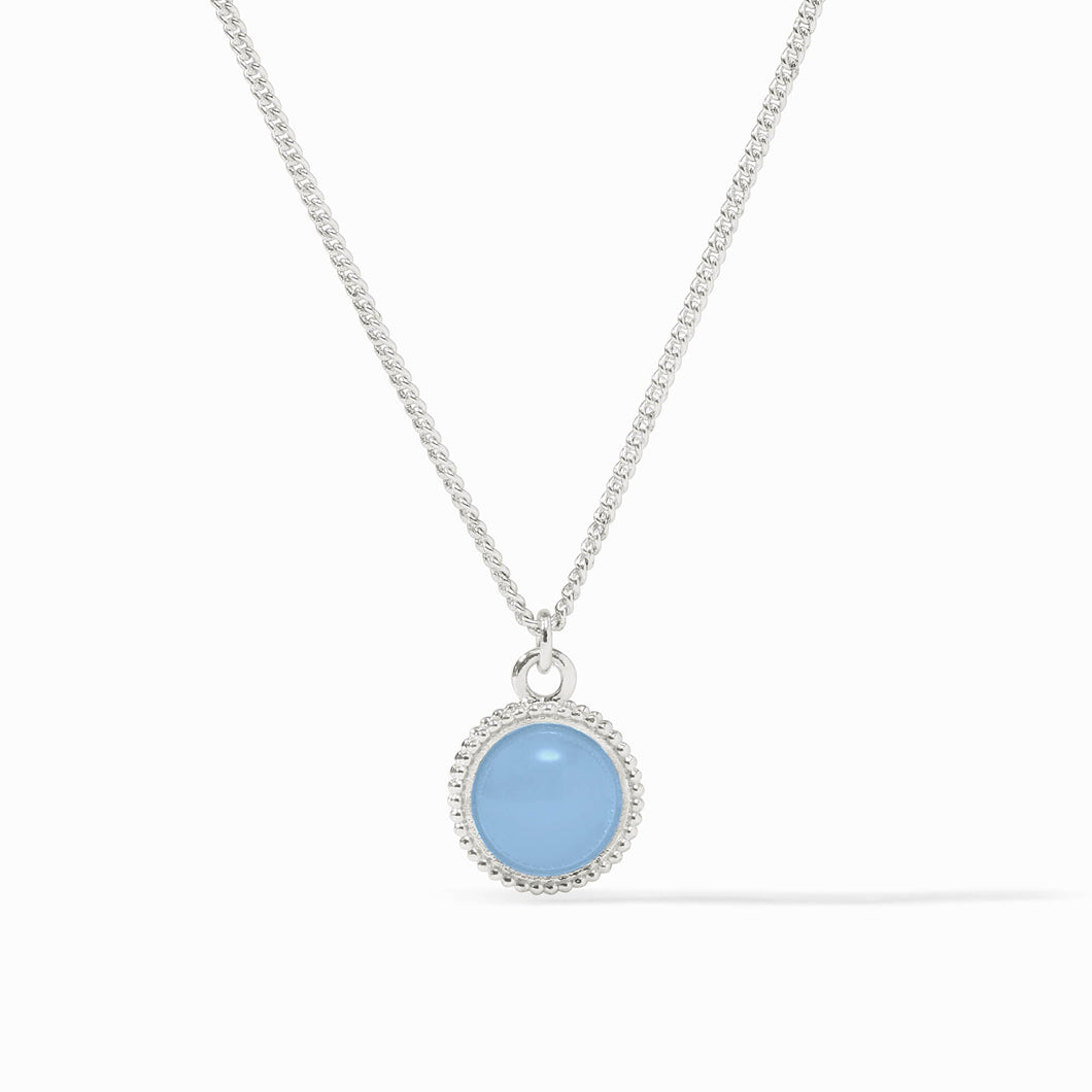 Fleur-De-Lis Solitaire Necklace-Chalcedony Blue