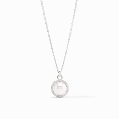 Fleur-De-Lis Pearl Solitaire Silver Necklace