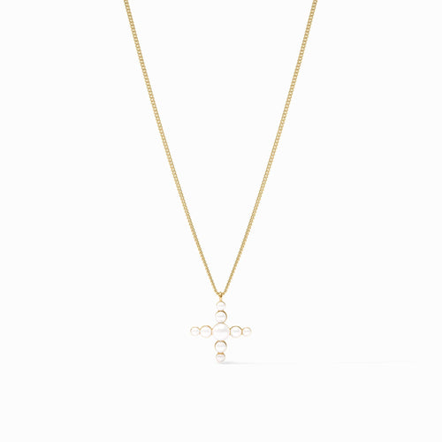 Gumdrop Cross Gold Delicate Necklace-Pearl