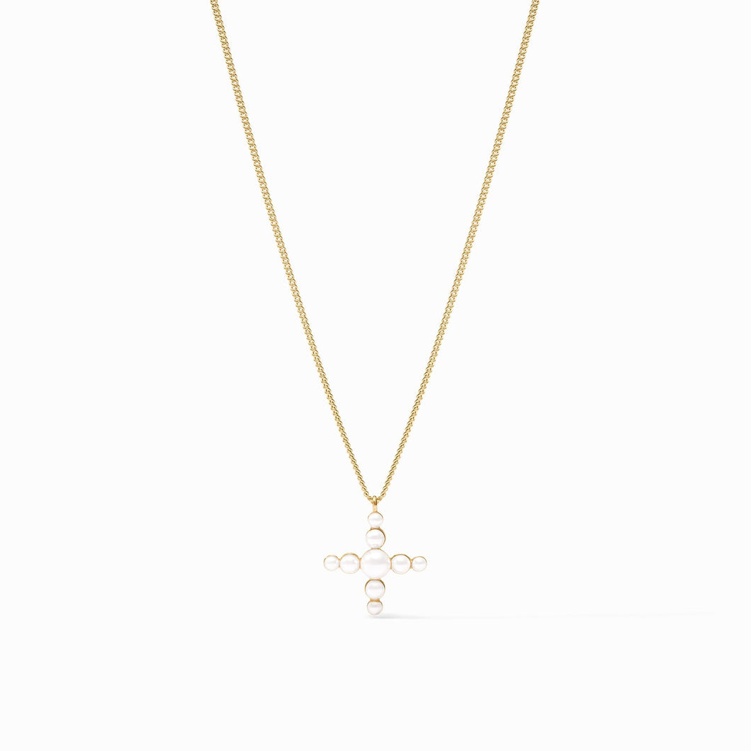 Gumdrop Cross Gold Delicate Necklace-Pearl