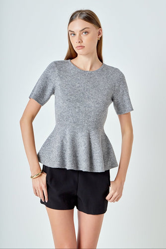 Wool Blend Peplum Sweater Knit Top