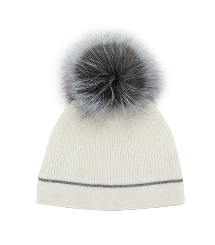 White Crystal Line Fox Pom Hat