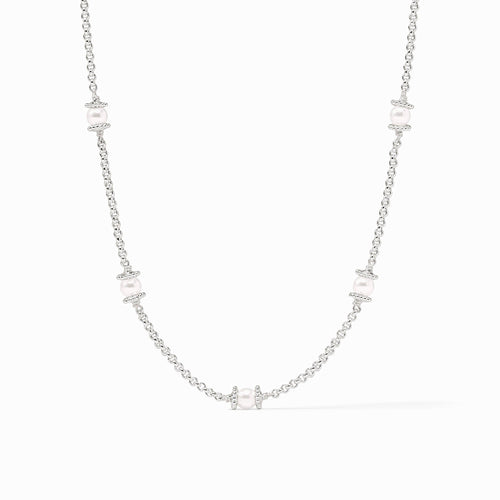 Hydra Pearl Delicate Station Silver Necklace