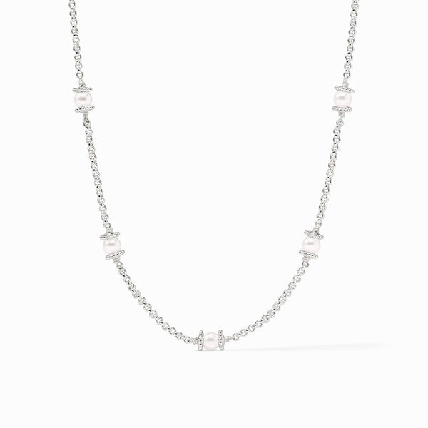 Hydra Pearl Delicate Station Silver Necklace