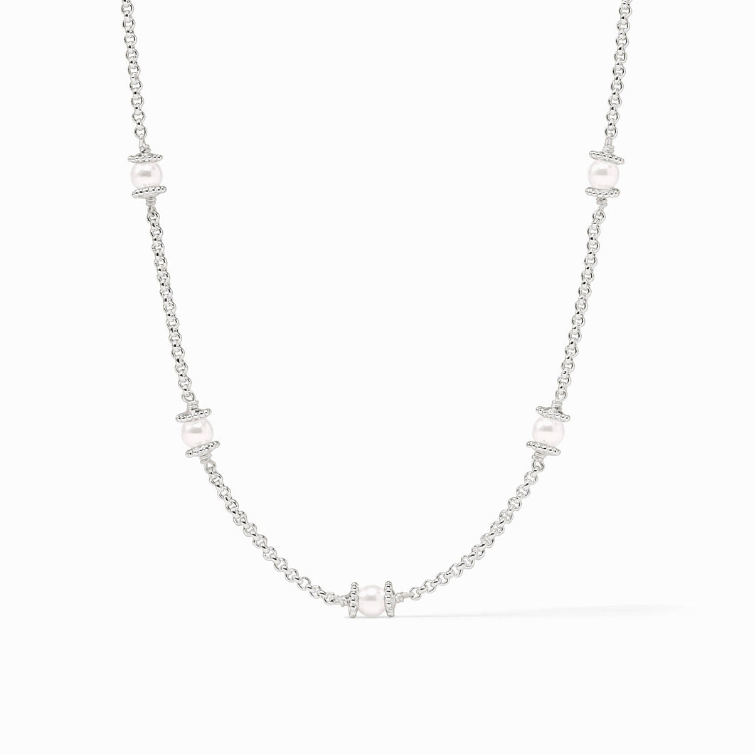 Hydra Pearl Delicate Station Silver Necklace