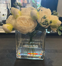 White Rose in Square Glass Vase-Small