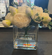 White Rose in Square Glass Vase-Small