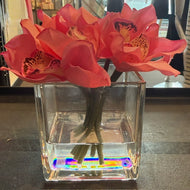 Pink Cymbidium in Square Glass Vase-Small