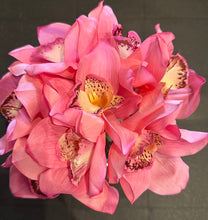 Pink Cymbidium in Square Glass Vase-Small