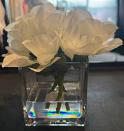 White Anemone in Square Glass Vase-Small