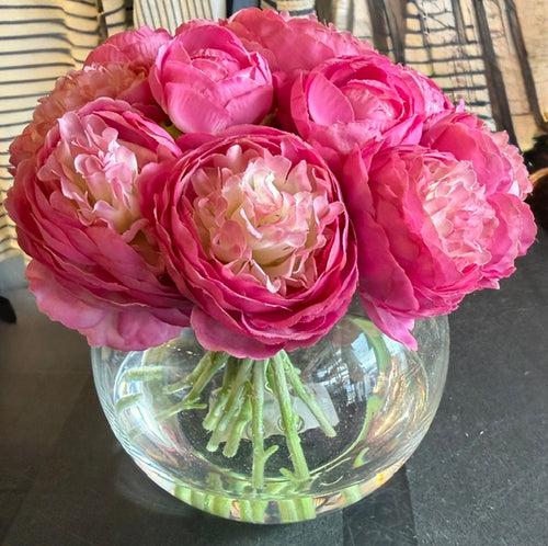 Fuchsia Ranunculus in Glass Vase-Small