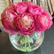 Fuchsia Ranunculus in Glass Vase-Small