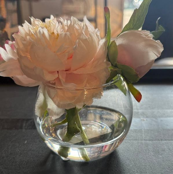 Champagne Peony in Glass Vase-Small