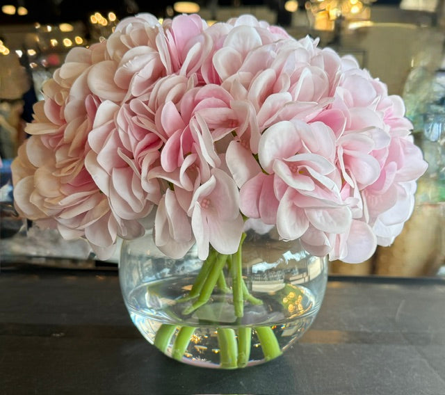 Light Pink Hydrangea in Glass Vase-Medium