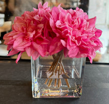 Rose Pink Dahlia in Square Glass Vase-Medium