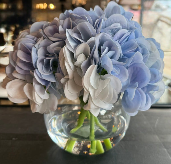 Blue Hydrangea in Glass Vase-Medium