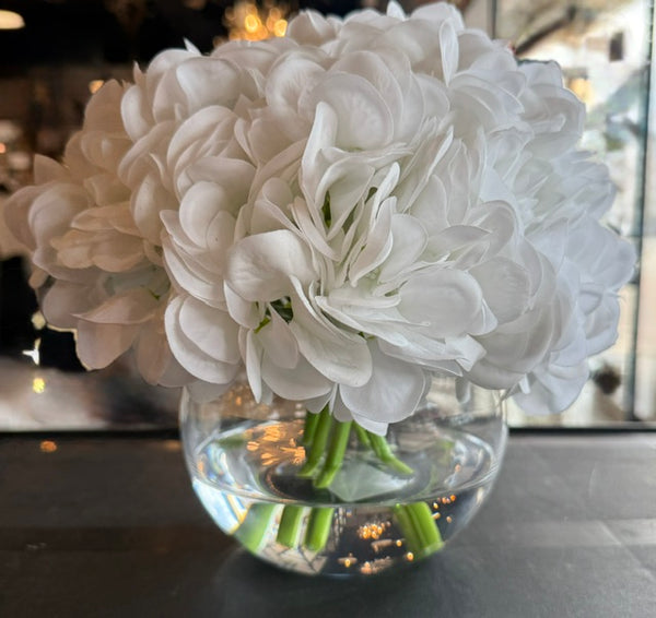 White Hydrangea in Glass Vase-Medium