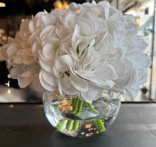 White Hydrangea in Glass Vase-Medium