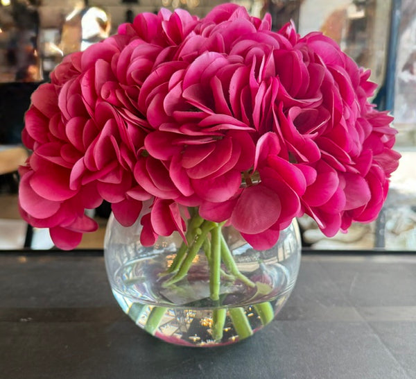 Dark Pink Hydrangea in Glass Vase-Medium