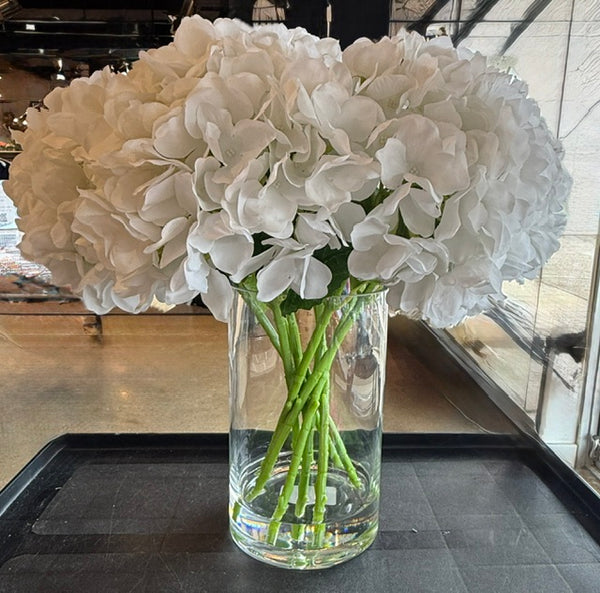 White Hydrangea in Cylindrical Vase-Large
