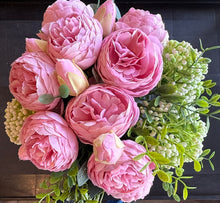 Pink Rose Green Berry in Square Glass Vase-Medium