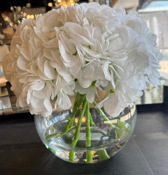 White Hydrangea in Glass Vase-Large