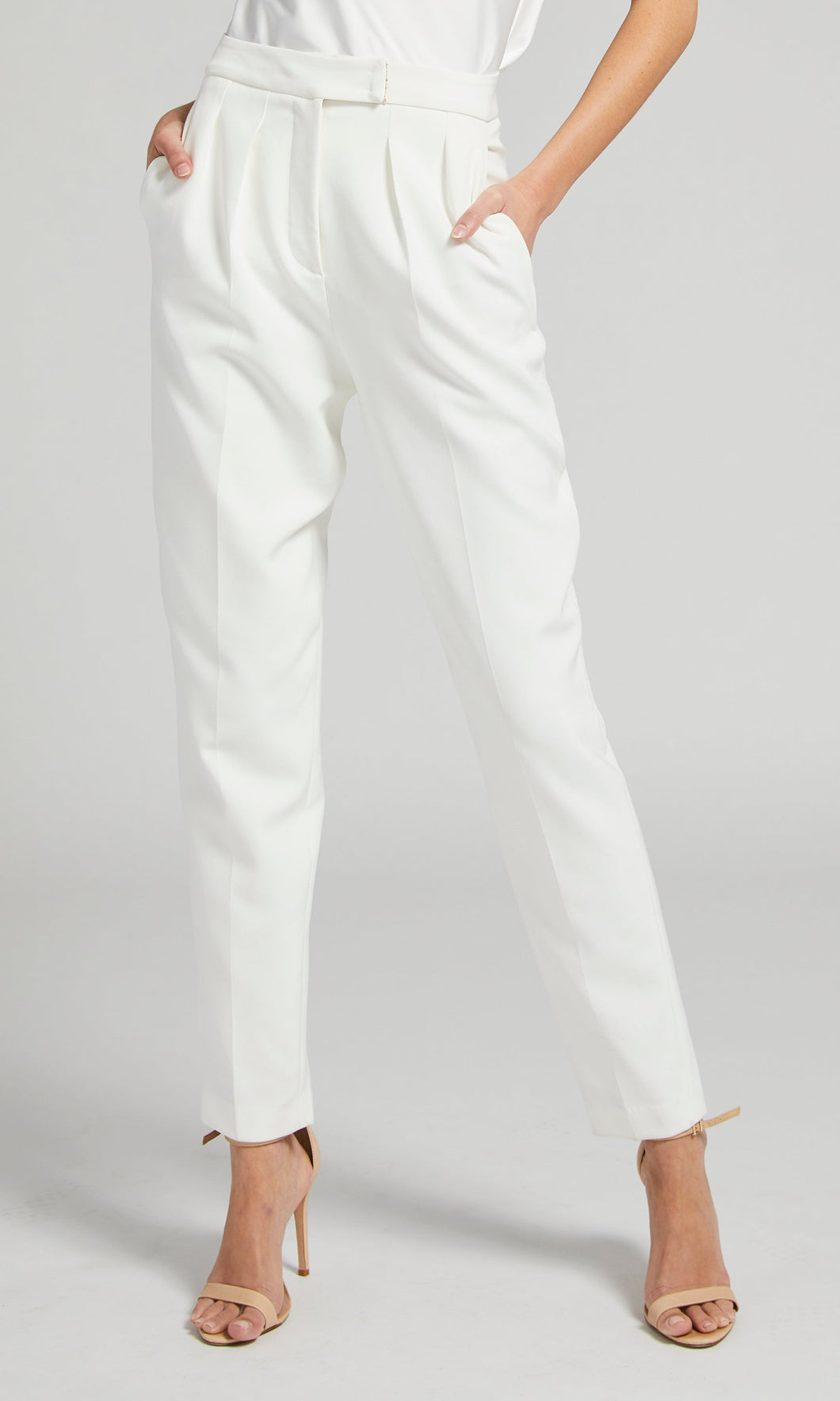 Kat White Crepe Pants with contrast Top Stitching Pants – Label AMARI
